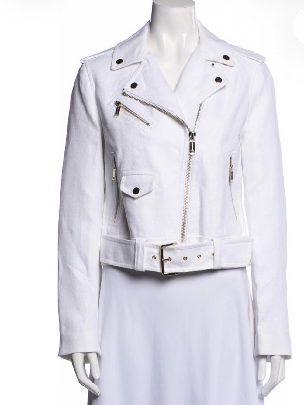 MICHAEL Michael Kors White Cotton Biker Jacket with Belt